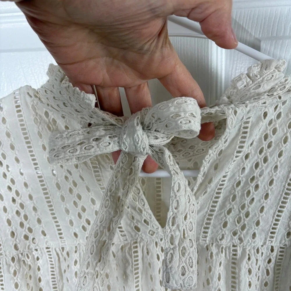 Madewell Eyelet Blouse Size M Ivory Ruffle Cotton Boho Cottagecore Victorian Top